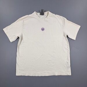 H&M Loose Fit Graphic T Shirt Sun Face Arcane Hidden Print Cream Men's Medium